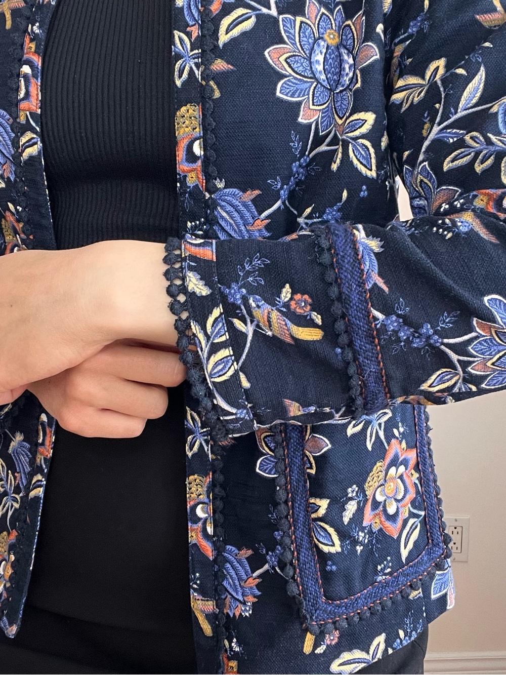 LOFT Navy Floral Embroidered Blazer - Picture 5 of 10